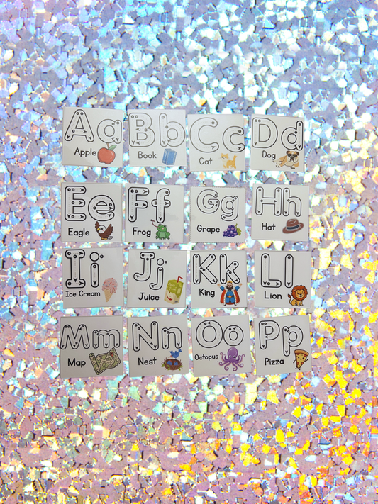 alphabet magnets on a glittery background